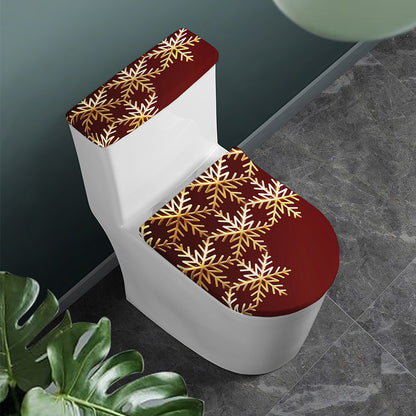 Golden Snowflake Print Toilet Lid And Tank Cover Set