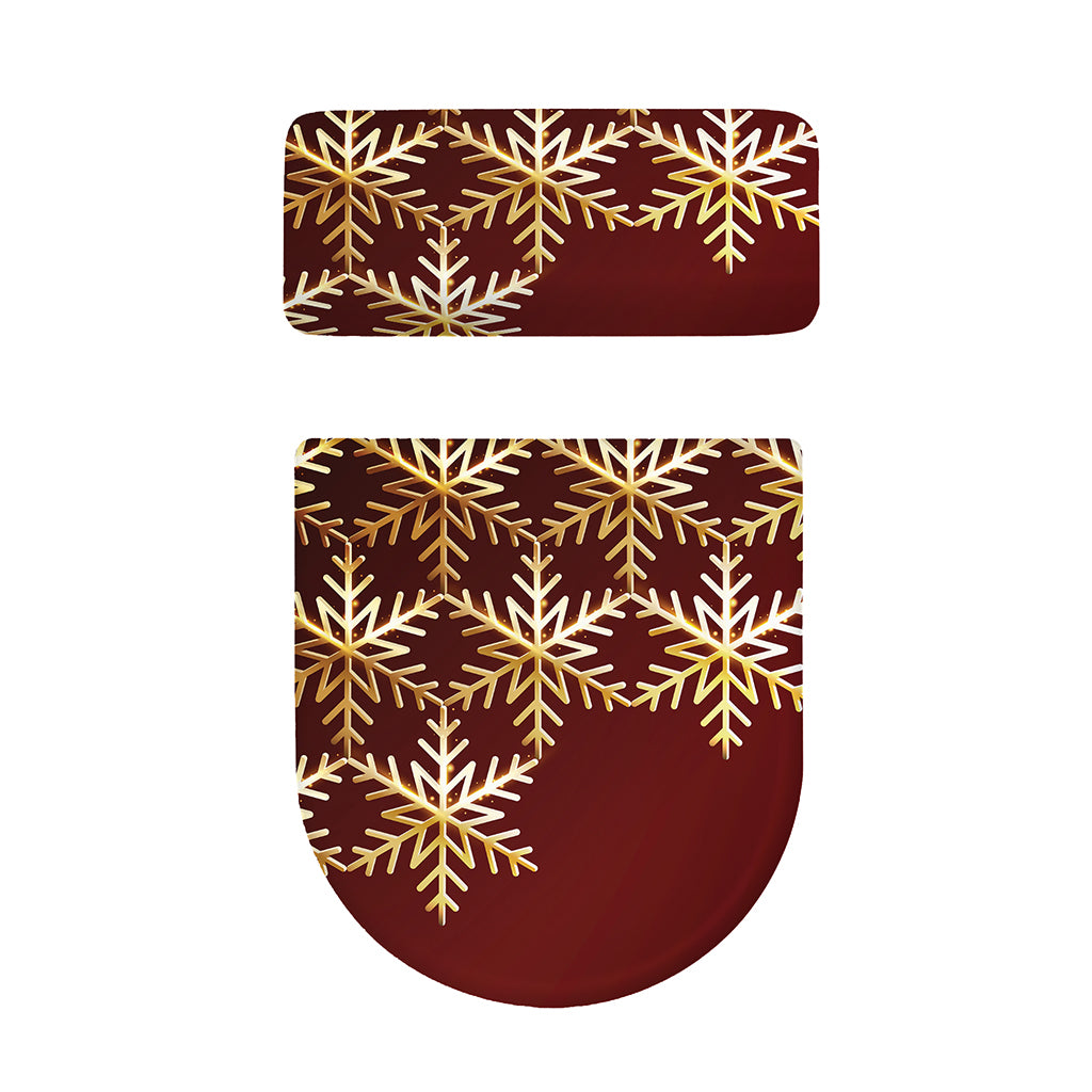 Golden Snowflake Print Toilet Lid And Tank Cover Set