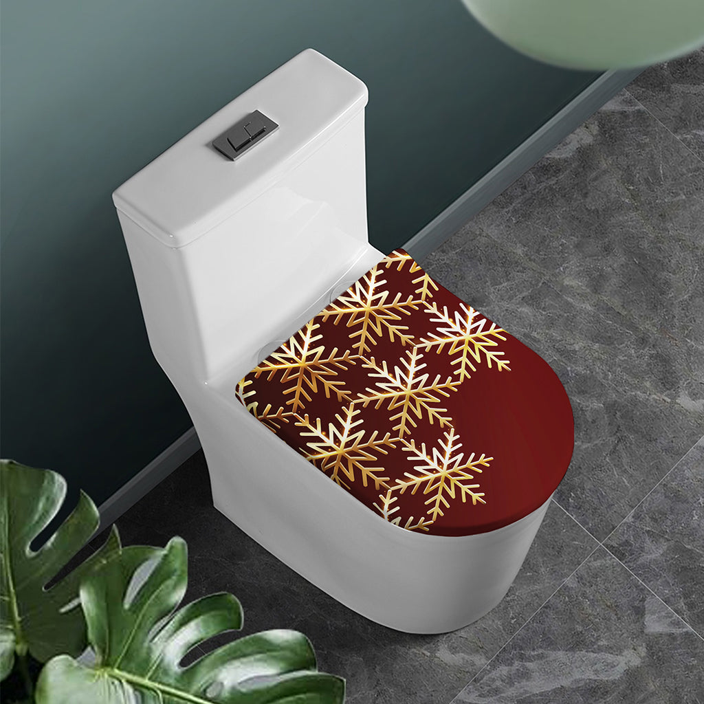 Golden Snowflake Print Toilet Lid Cover