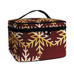 Golden Snowflake Print Travel Makeup Bag
