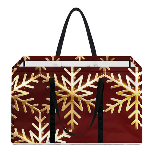 Golden Snowflake Print Utility Tote Bag