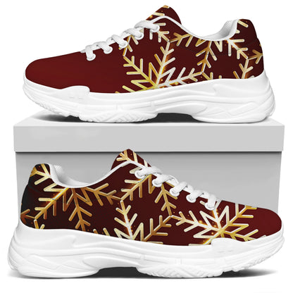 Golden Snowflake Print White Chunky Shoes