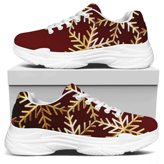 Golden Snowflake Print White Chunky Shoes