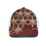 Golden Snowflake Print White Mesh Trucker Cap