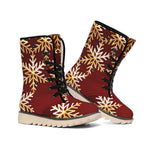 Golden Snowflake Print Winter Boots