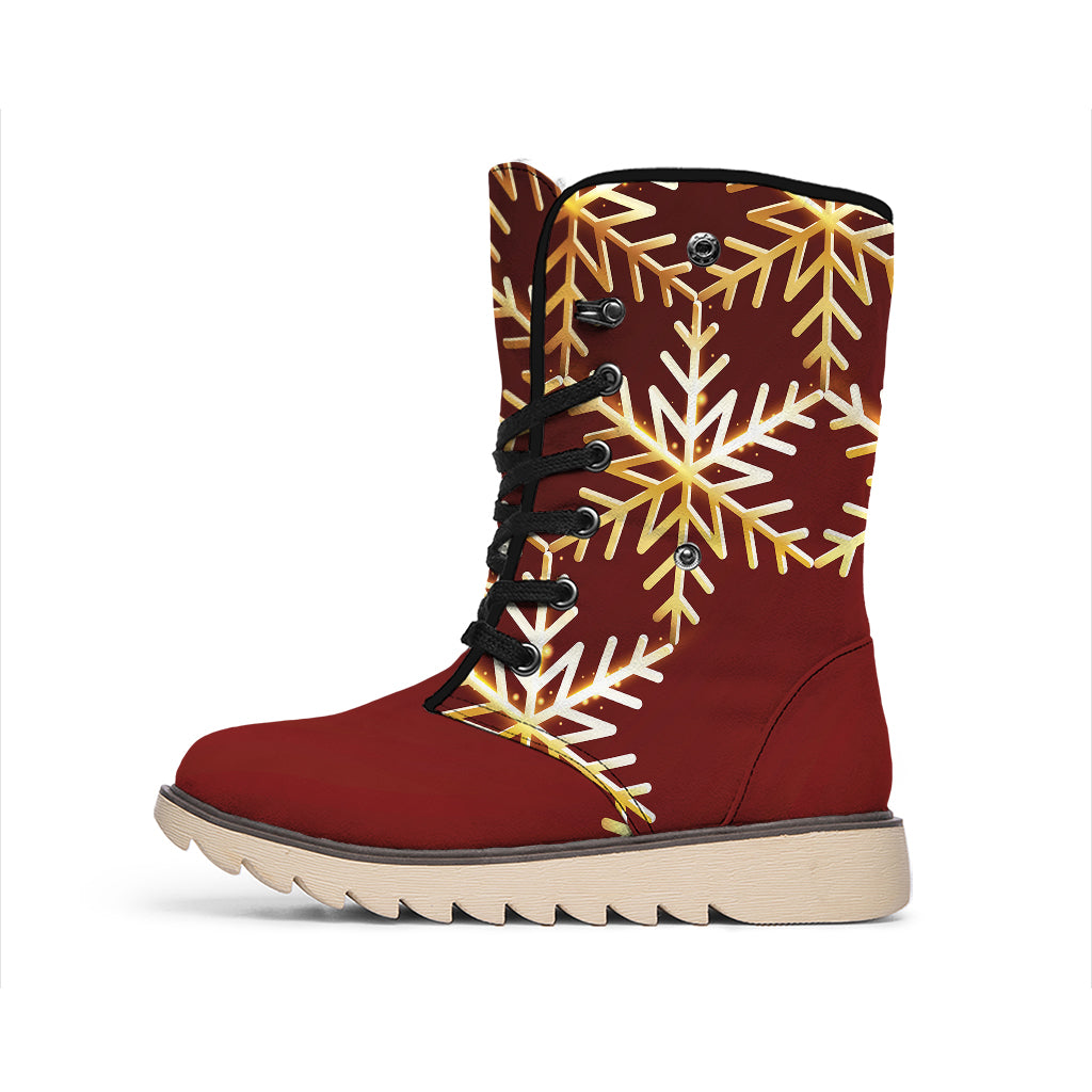Golden Snowflake Print Winter Boots