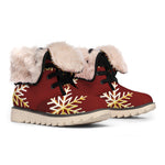 Golden Snowflake Print Winter Boots
