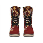 Golden Snowflake Print Winter Boots