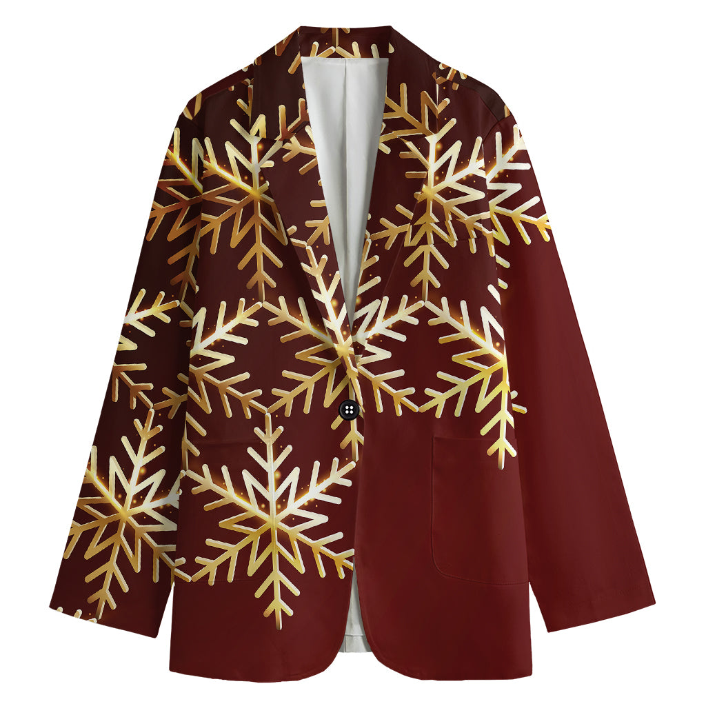 Golden Snowflake Print Women's Blazer