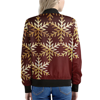 Golden Snowflake Print Women's Bomber Jacket