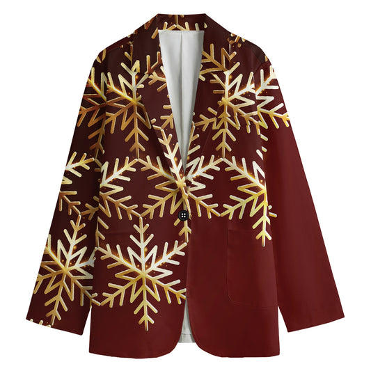 Golden Snowflake Print Women's Cotton Blazer