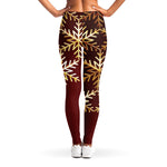 Golden Snowflake Print Women's Leggings