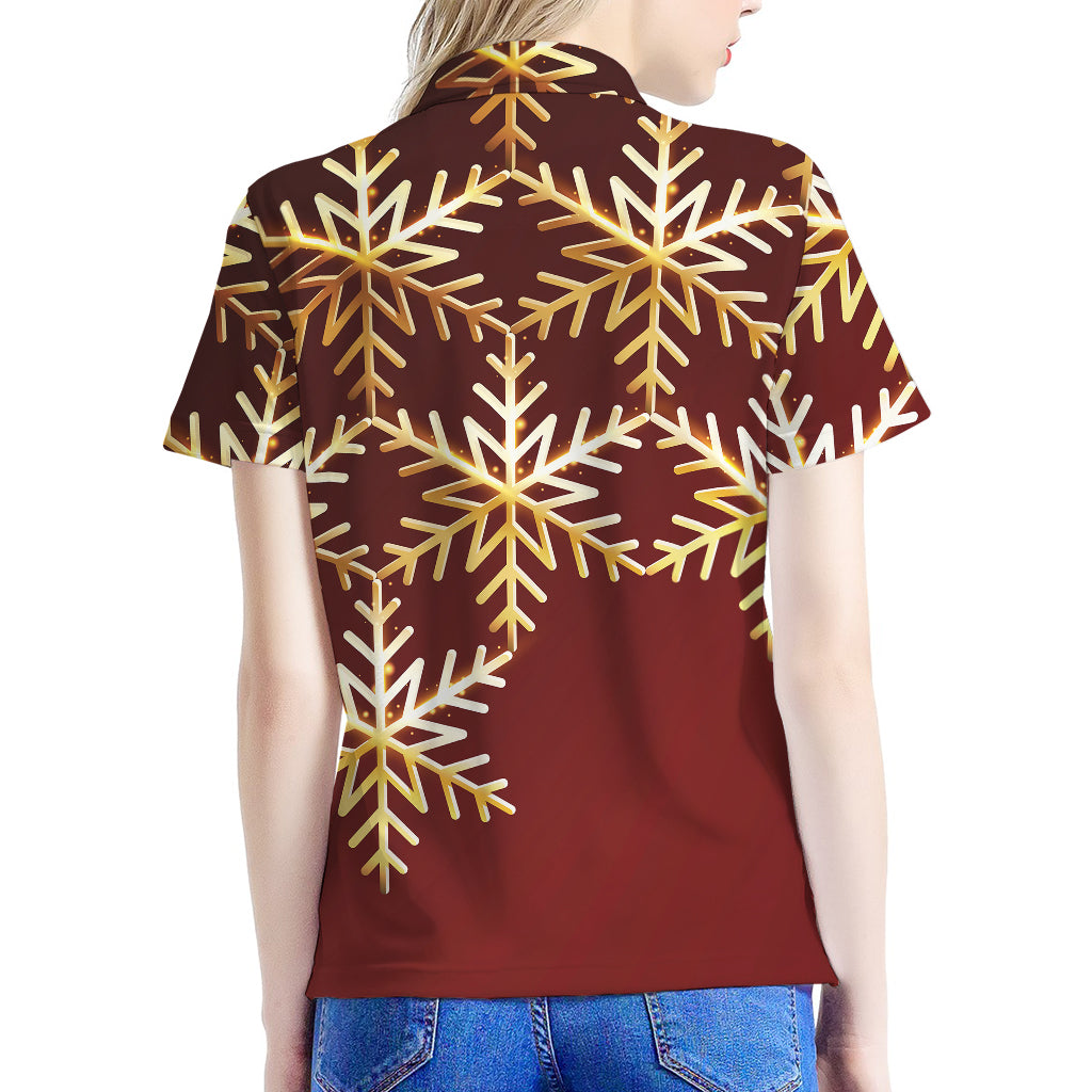 Golden Snowflake Print Women's Polo Shirt