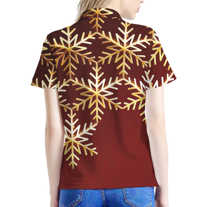 Golden Snowflake Print Women's Polo Shirt