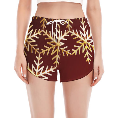 Golden Snowflake Print Women's Split Running Shorts