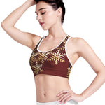 Golden Snowflake Print Women's Sports Bra