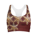 Golden Snowflake Print Women's Sports Bra