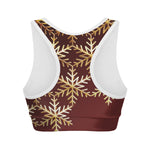 Golden Snowflake Print Women's Sports Bra
