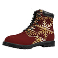 Golden Snowflake Print Padded Collar Lace Up Boots