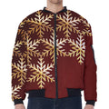 Golden Snowflake Print Zip Sleeve Bomber Jacket
