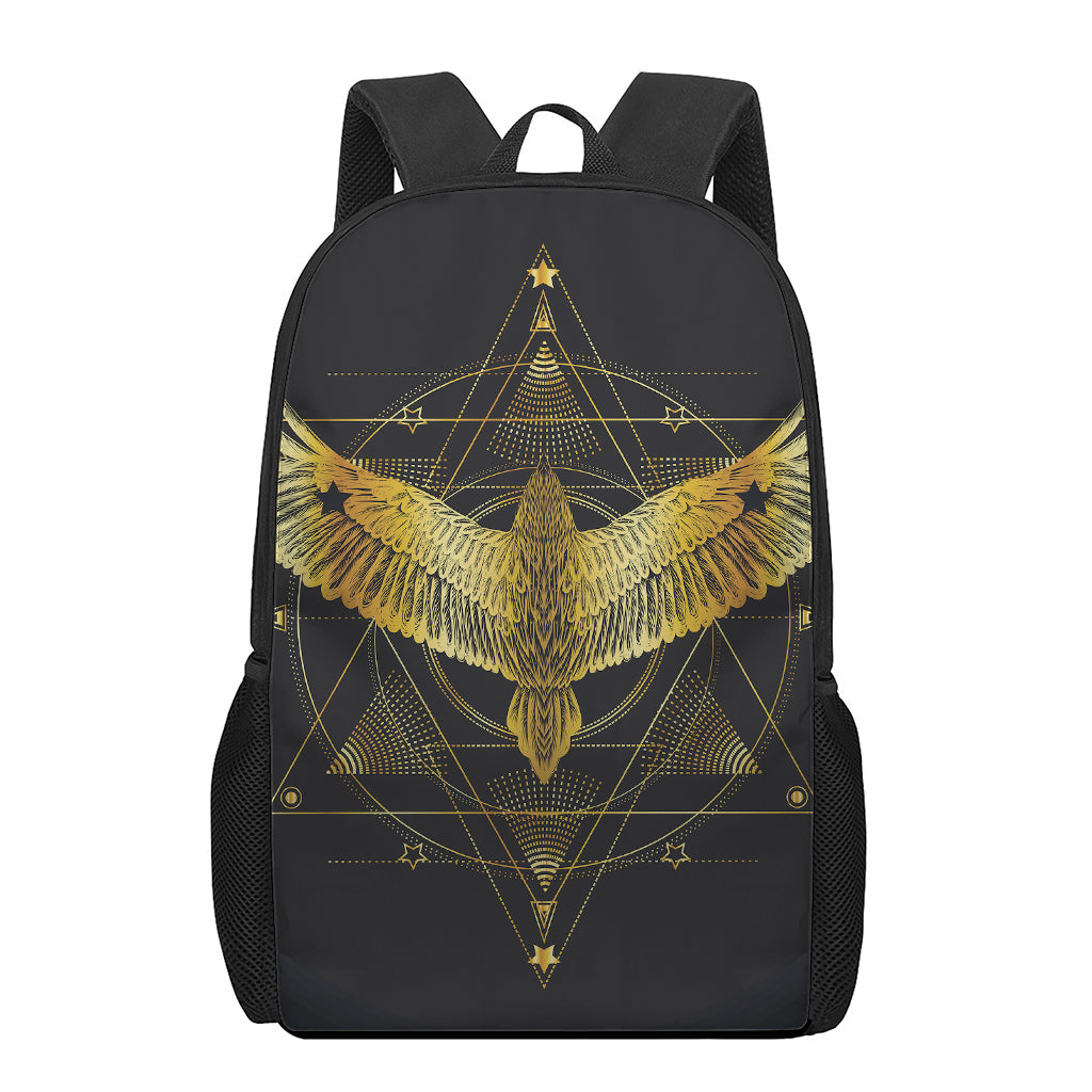 Golden Spiritual Bird Print 17 Inch Backpack