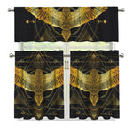 Golden Spiritual Bird Print 3 Piece Kitchen Curtains