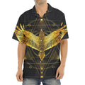 Golden Spiritual Bird Print Aloha Shirt