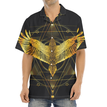 Golden Spiritual Bird Print Aloha Shirt