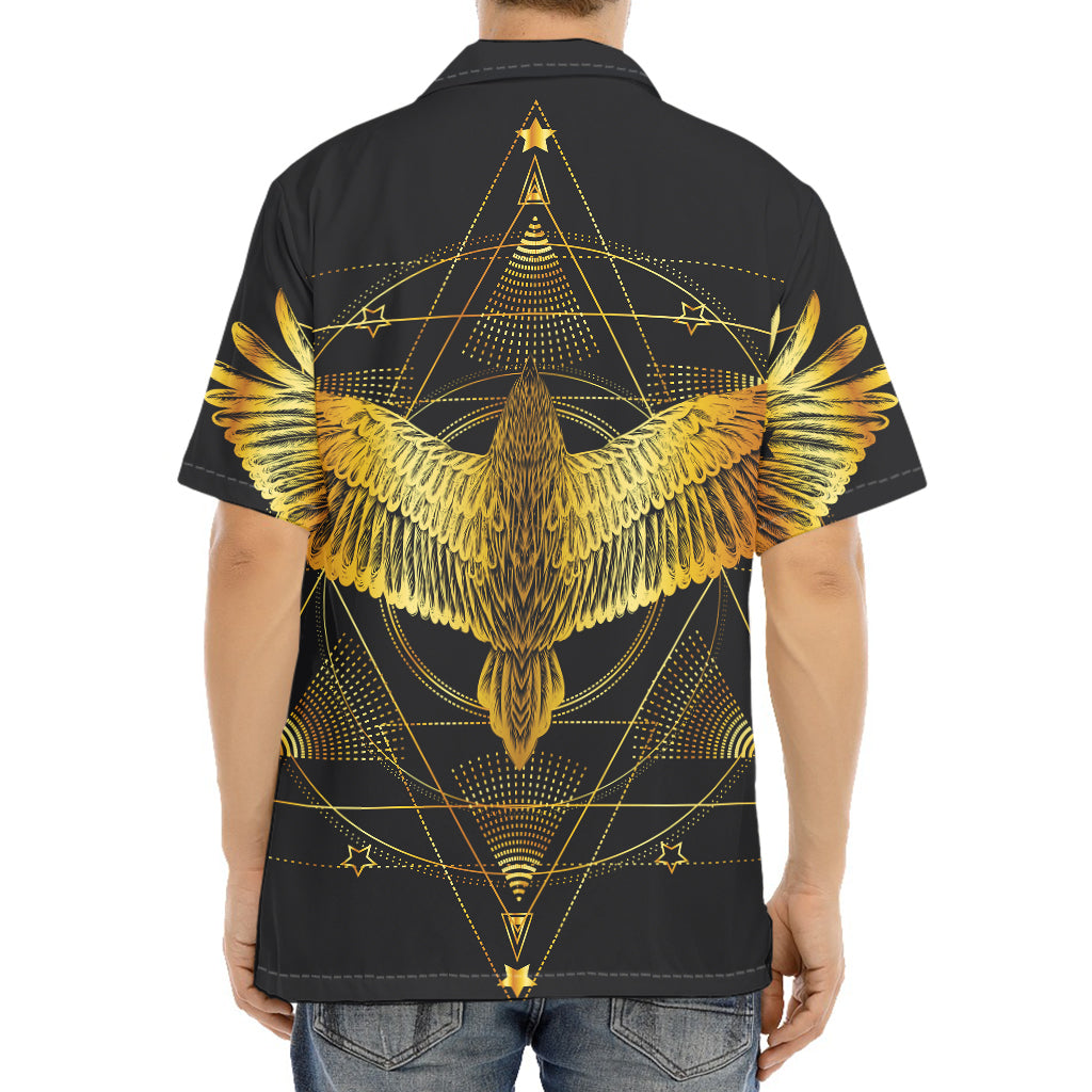 Golden Spiritual Bird Print Aloha Shirt