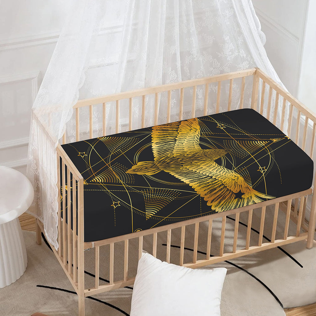 Golden Spiritual Bird Print Baby Crib Sheet