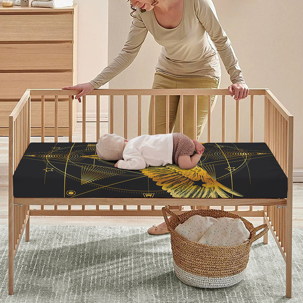 Golden Spiritual Bird Print Baby Crib Sheet