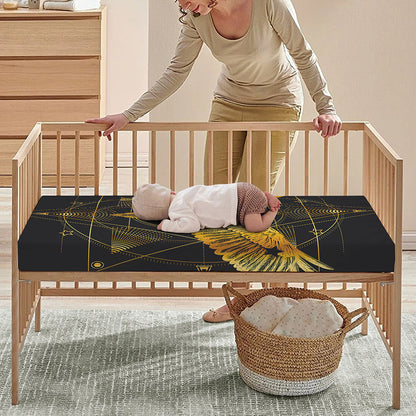 Golden Spiritual Bird Print Baby Crib Sheet