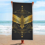 Golden Spiritual Bird Print Beach Towel