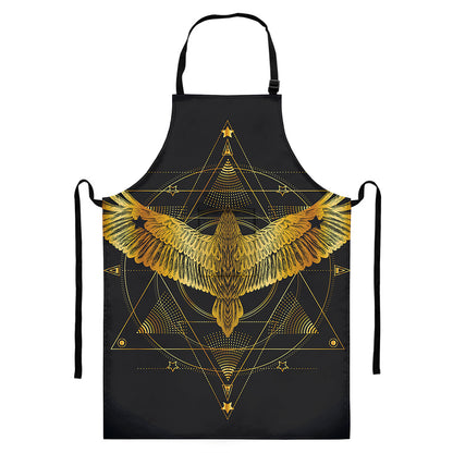 Golden Spiritual Bird Print Bib Apron With Pocket