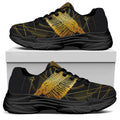 Golden Spiritual Bird Print Black Chunky Shoes