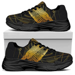 Golden Spiritual Bird Print Black Chunky Shoes