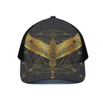 Golden Spiritual Bird Print Black Mesh Trucker Cap
