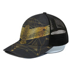 Golden Spiritual Bird Print Black Mesh Trucker Cap