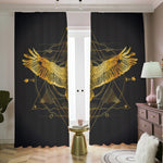 Golden Spiritual Bird Print Blackout Pencil Pleat Curtains