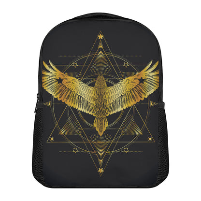 Golden Spiritual Bird Print Casual Backpack