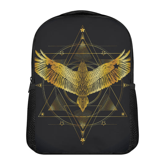 Golden Spiritual Bird Print Casual Backpack