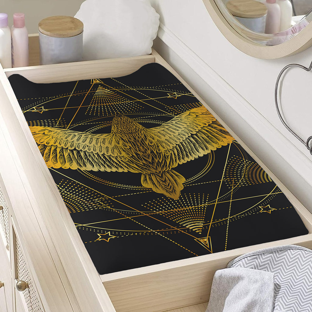 Golden Spiritual Bird Print Changing Pad Cover