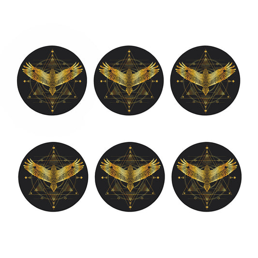 Golden Spiritual Bird Print Coaster Set