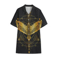 Golden Spiritual Bird Print Cotton Hawaiian Shirt