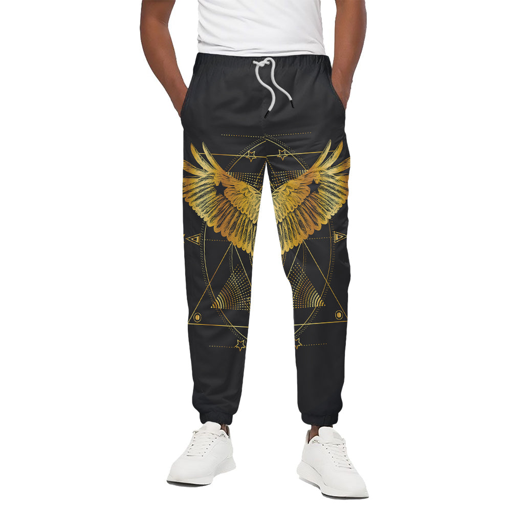 Golden Spiritual Bird Print Cotton Pants