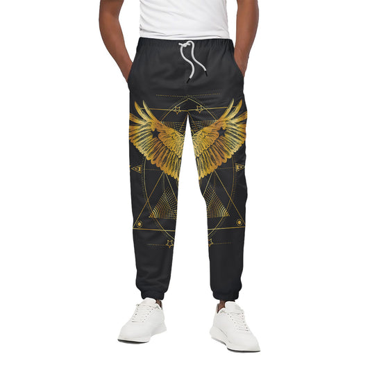 Golden Spiritual Bird Print Cotton Pants