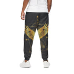 Golden Spiritual Bird Print Cotton Pants