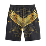 Golden Spiritual Bird Print Cotton Shorts