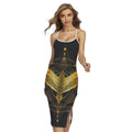 Golden Spiritual Bird Print Cross Back Cami Dress