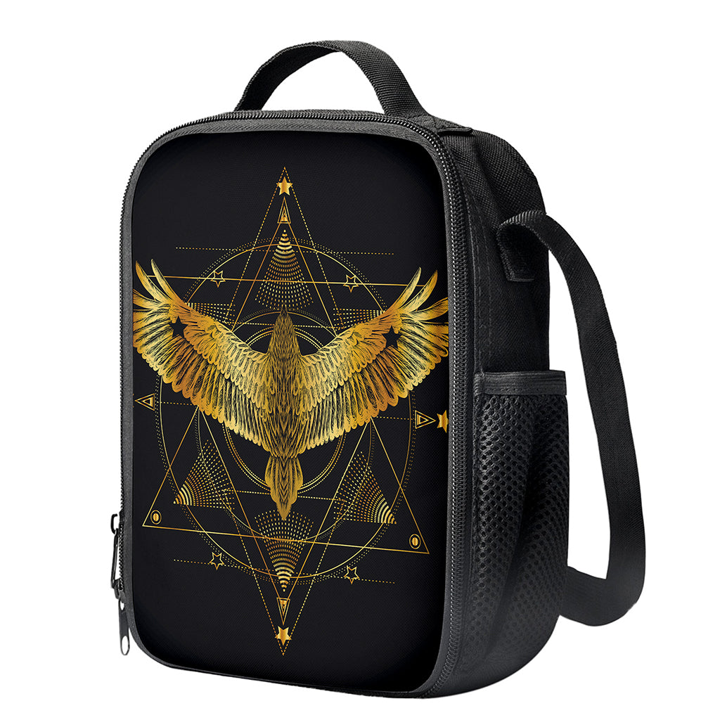 Golden Spiritual Bird Print Crossbody Lunch Bag